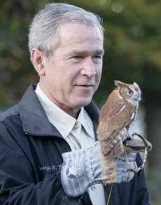 President Bush holding an owl.